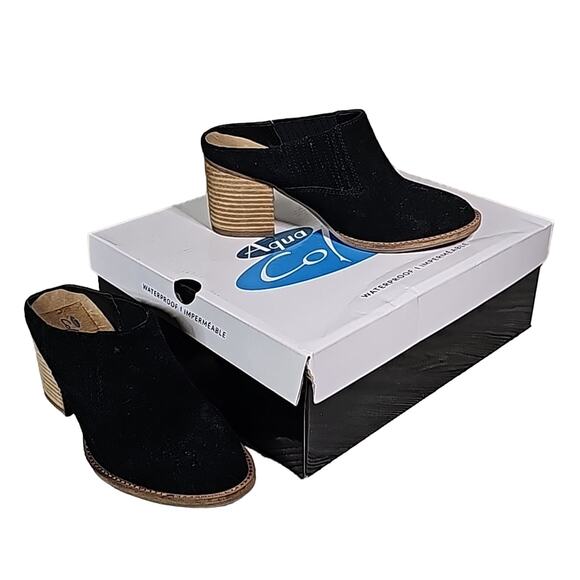 Aqua College Nan Black Leather Waterproof Slip On Mules Womens Size 6 NEW - Picture 1 of 14